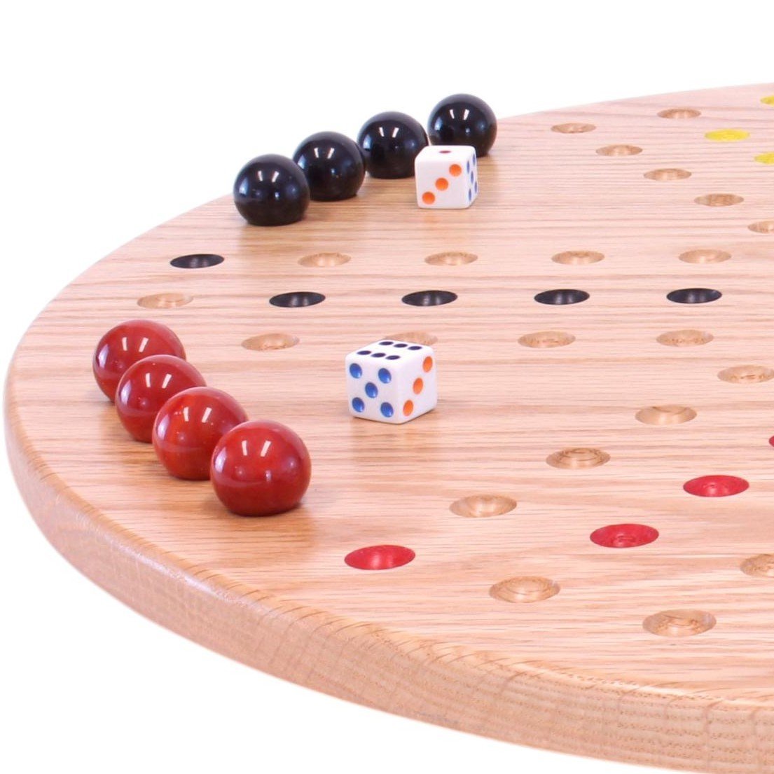 Round Aggravation Game Board Set - Solid Oak Wood - Double-Sided - Chickadees Wooden Toys