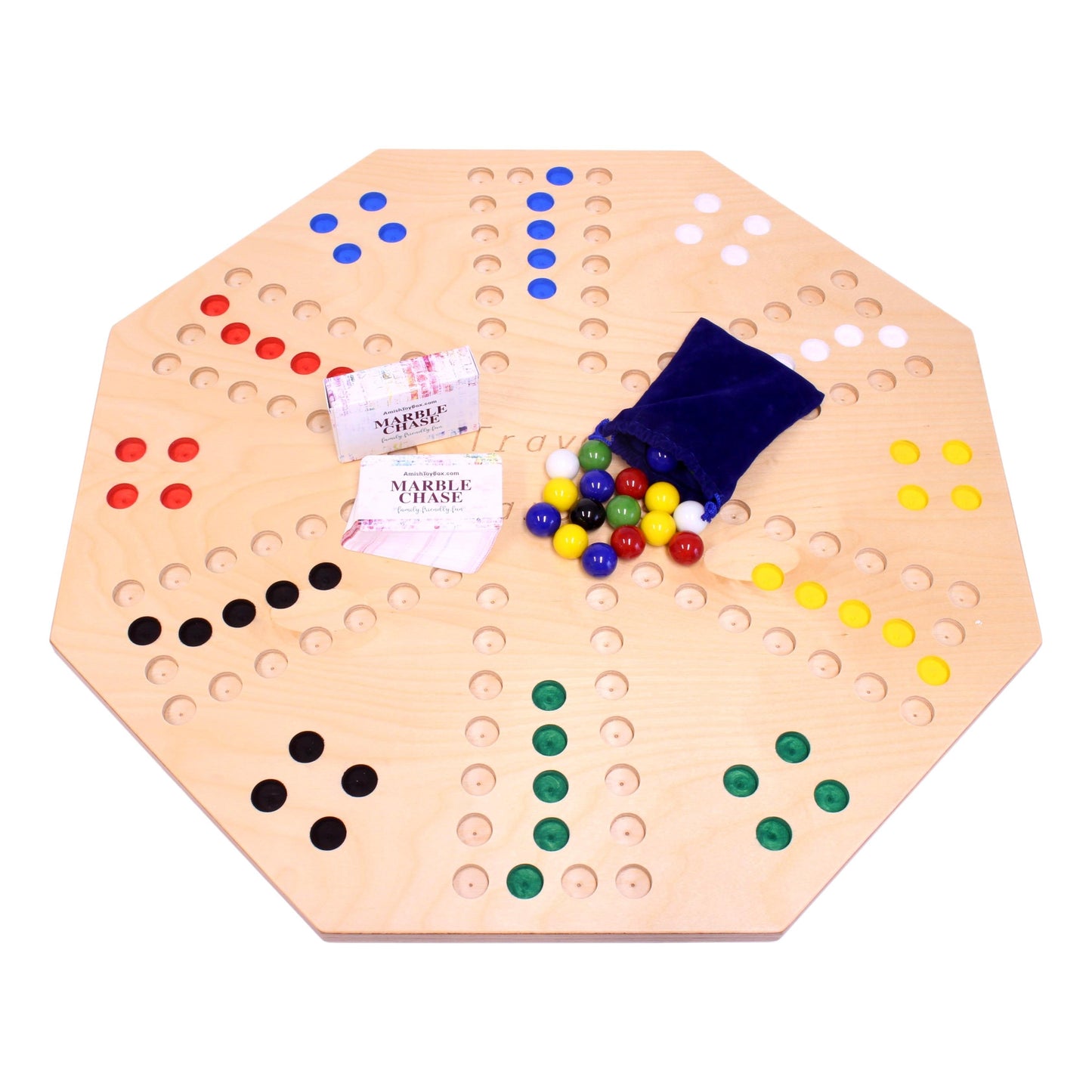 Travel Marble Chase Board Game Set, Double-Sided 23" Wide Board - Chickadees Wooden Toys