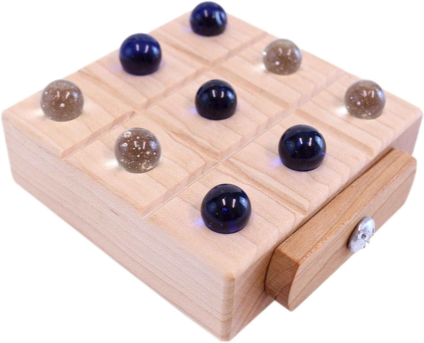 Wooden Marble Tic Tac Toe Game with Built-in Storage for Marbles - Chickadees Wooden Toys