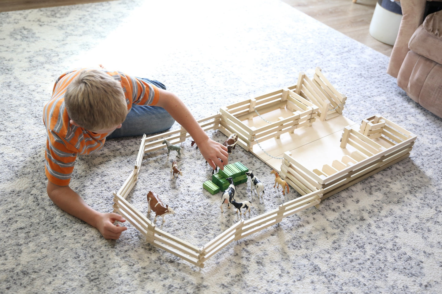 Amish-Made Wooden Folding Stock Yard Farm Toy, Unfinished - Chickadees Wooden Toys