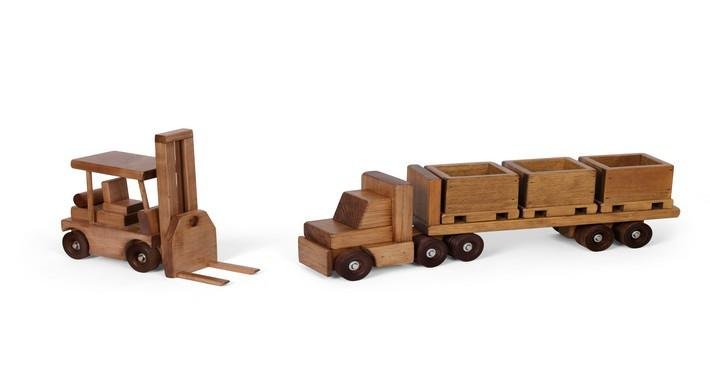Large Wooden Truck & Bin Trailer with Forklift Toy Set, Amish-Made - Chickadees Wooden Toys