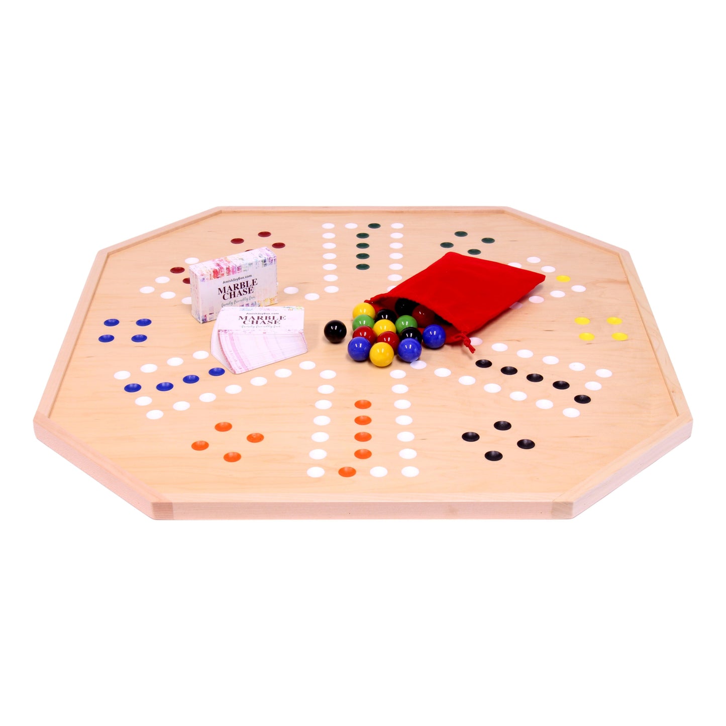 Wooden Marble Chase Board Game Set - 25" Wide Board - Double-Sided - Chickadees Wooden Toys