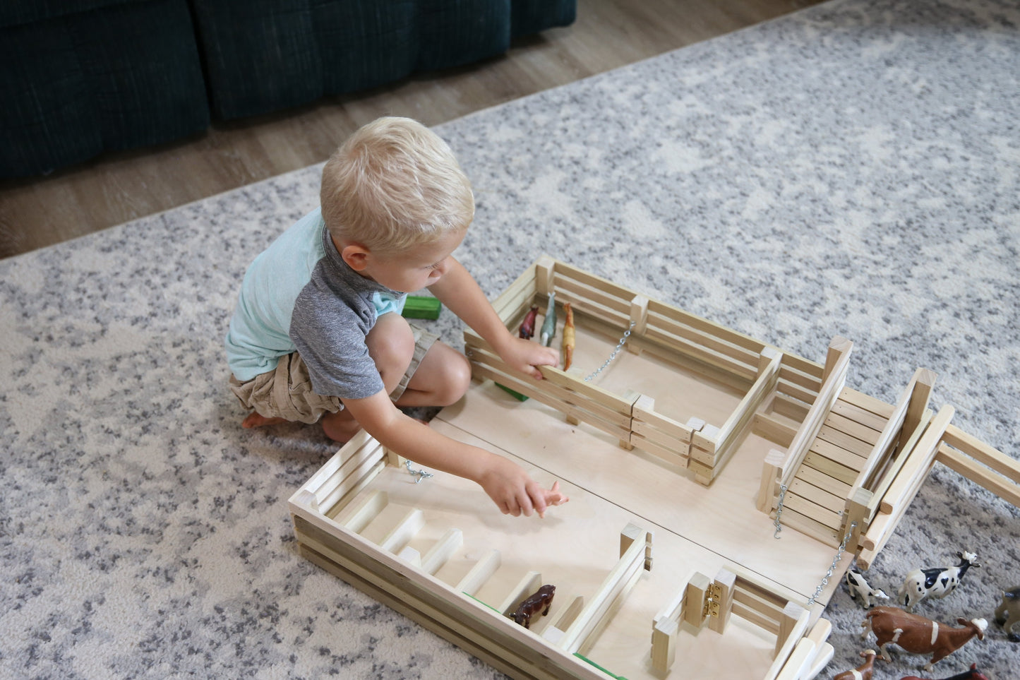 Amish-Made Wooden Folding Stock Yard Farm Toy, Unfinished - Chickadees Wooden Toys