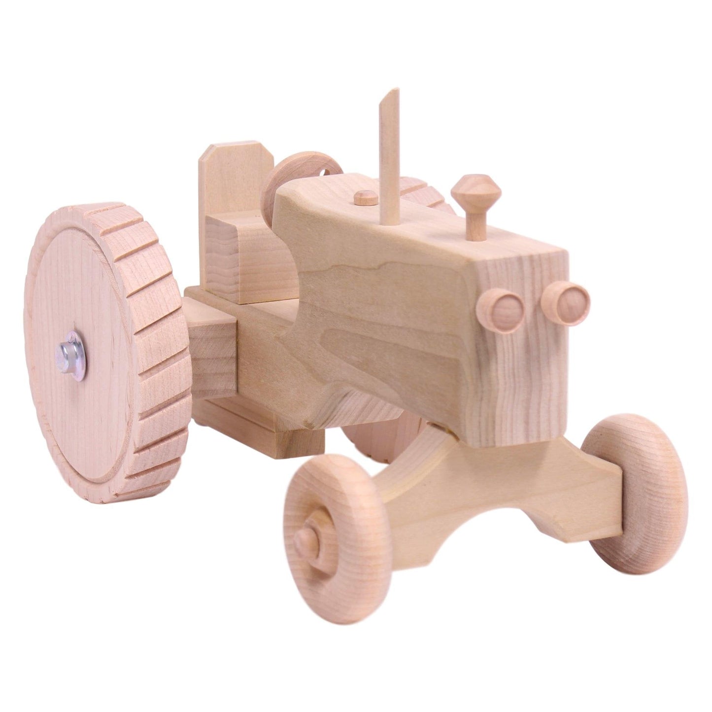 Amish-Made Wooden Toy Tractor With Hitch, Unfinished - Chickadees Wooden Toys