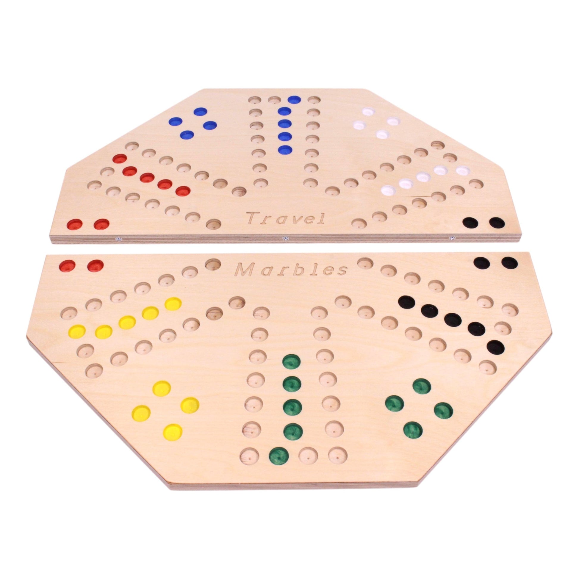 Travel Marble Chase Board Game Set, Double-Sided 23" Wide Board - Chickadees Wooden Toys