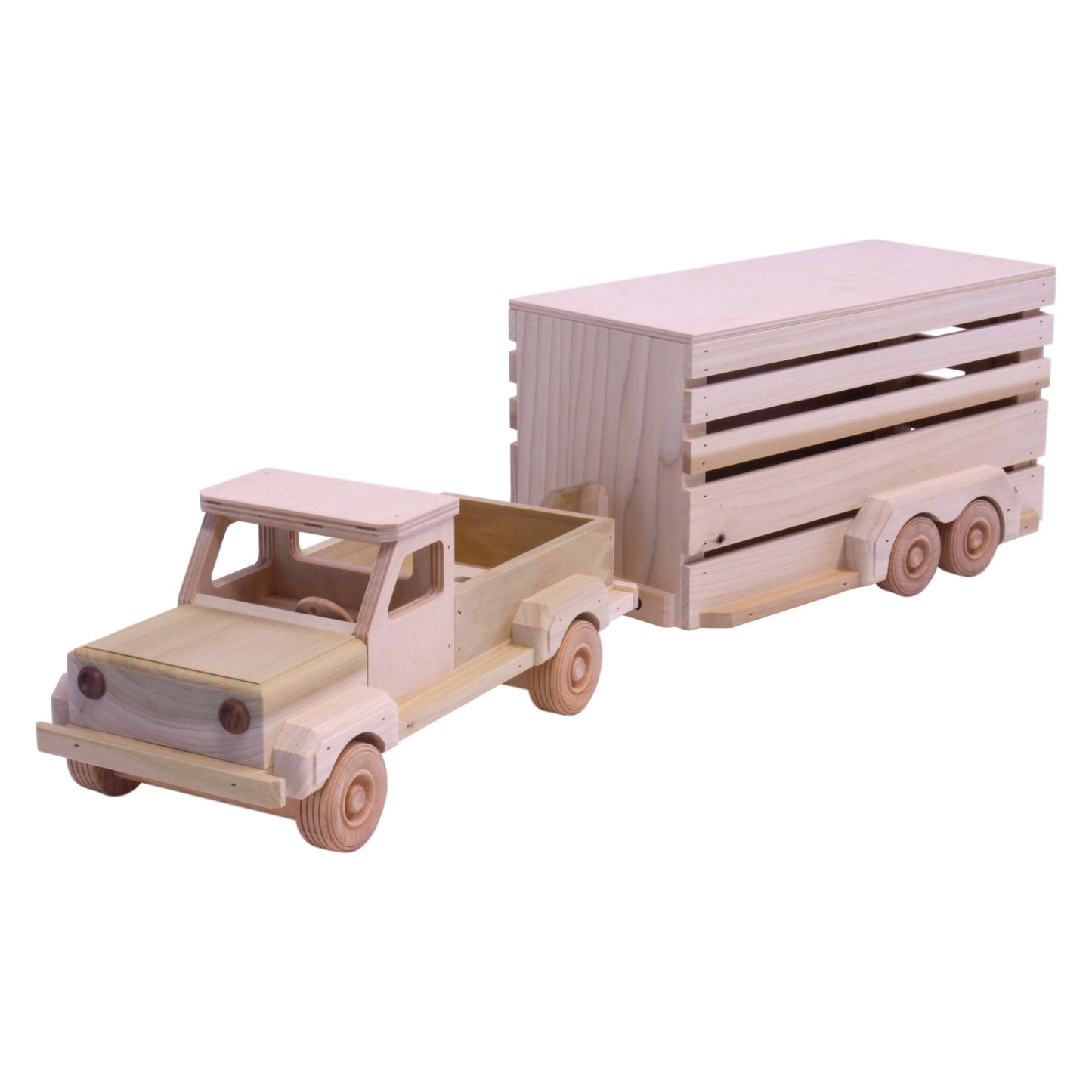 Amish-Made Wooden Pickup & Horse Trailer Toy Set, Unfinished - Chickadees Wooden Toys