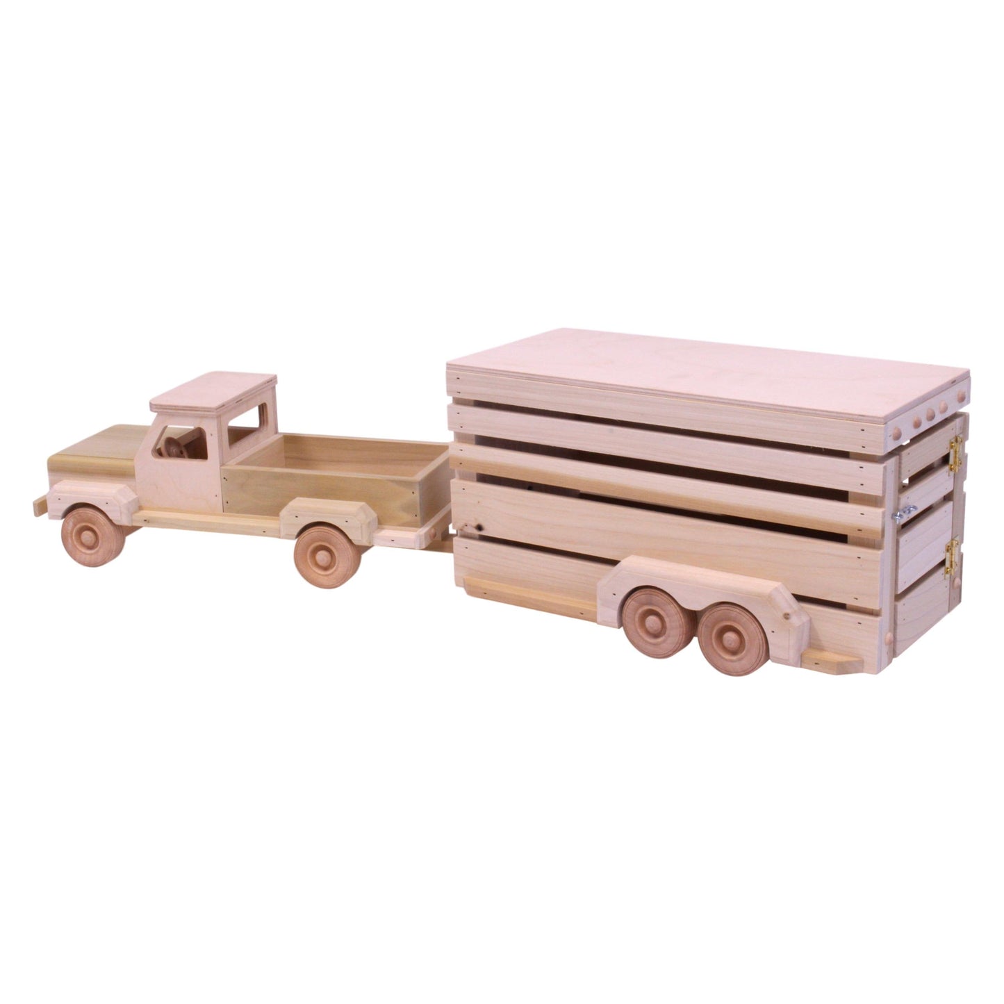 Amish-Made Wooden Pickup & Horse Trailer Toy Set, Unfinished - Chickadees Wooden Toys