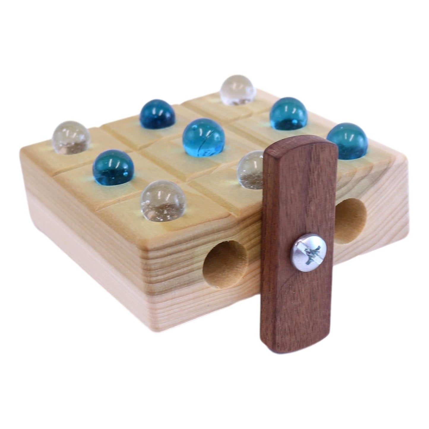 Wooden Marble Tic Tac Toe Game with Built-in Storage for Marbles - Chickadees Wooden Toys