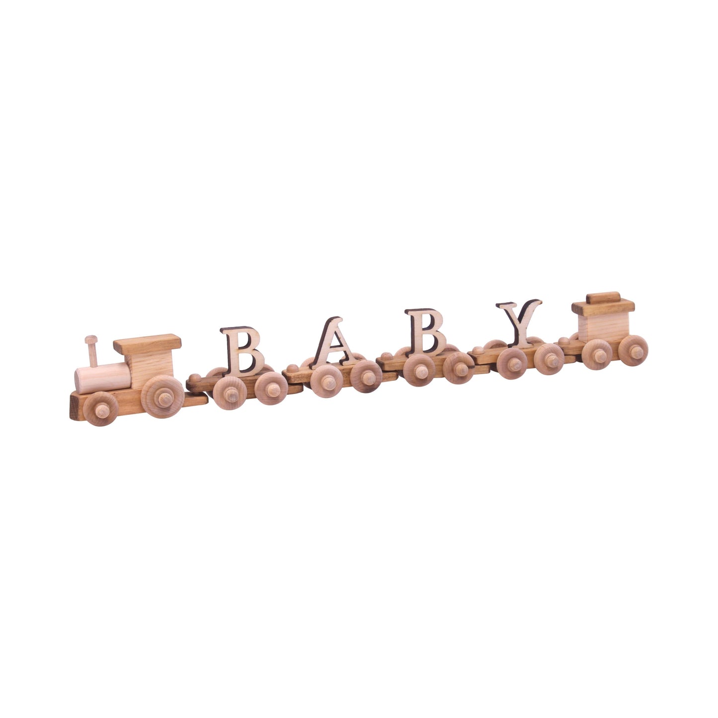 AmishToyBox.com Wooden Name Train Toy, Custom ABC Letter Train, Amish-Made - Chickadees Wooden Toys