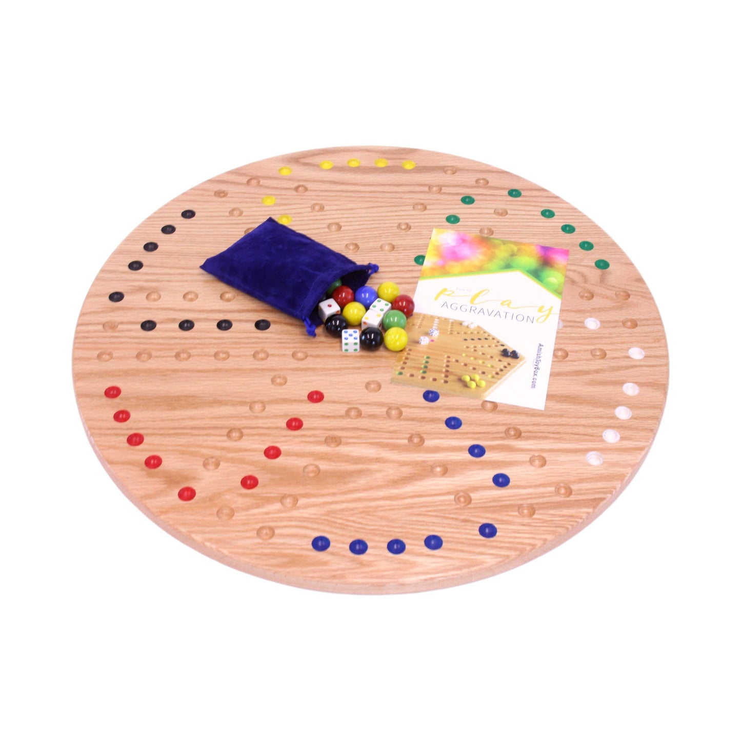 Round Aggravation Game Board Set - Solid Oak Wood - Double-Sided - Chickadees Wooden Toys