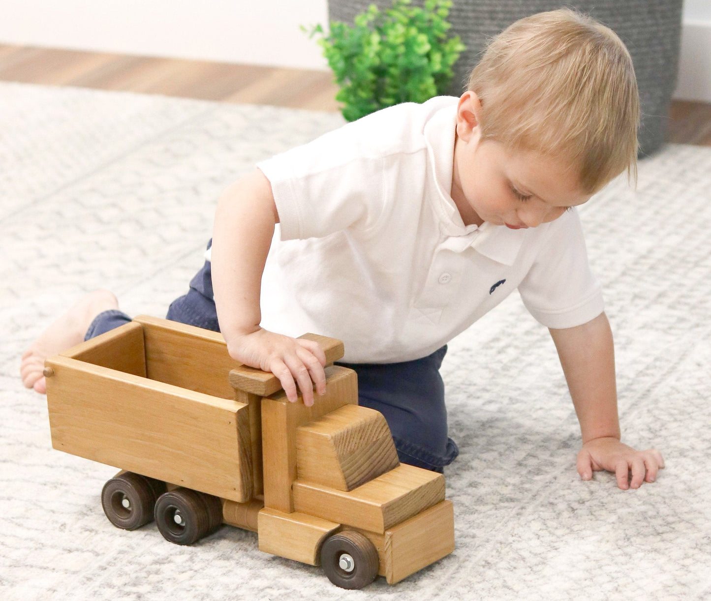 Amish-Made Wooden Toy Dump Truck, Kid-Safe Finish - Chickadees Wooden Toys