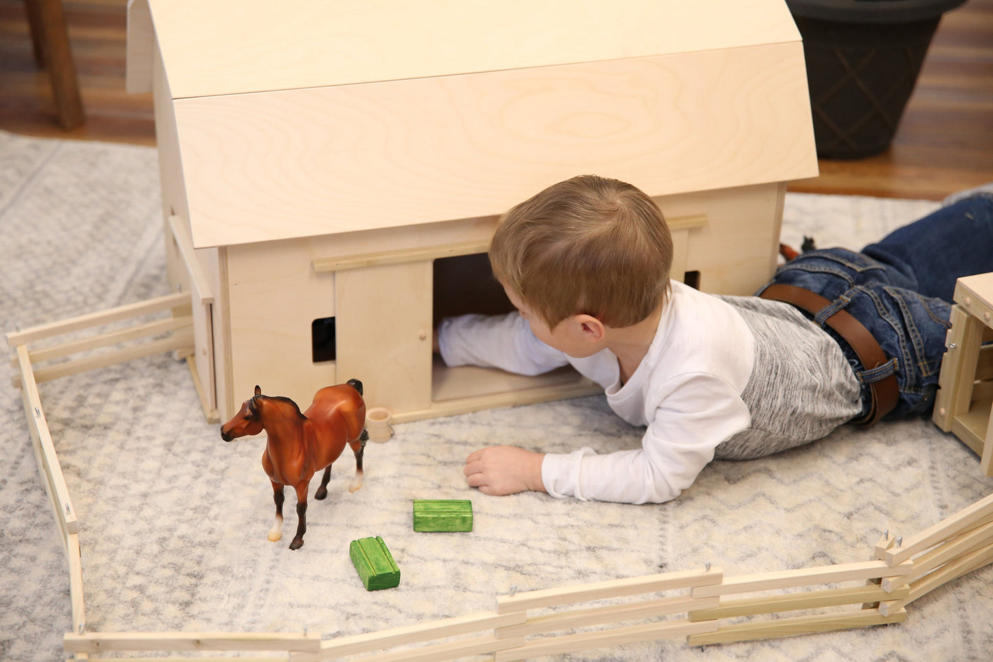 Amish-Made Large Wooden Hip-Roof Barn Toy, Unfinished - Chickadees Wooden Toys