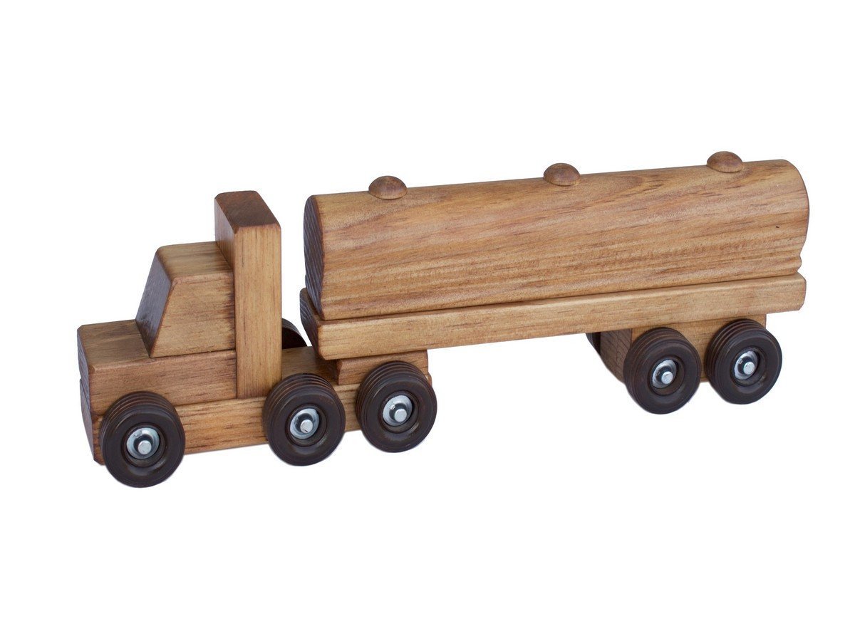 Wooden Tanker Semi Truck Toy, Small, Child-Safe Finish - Chickadees Wooden Toys