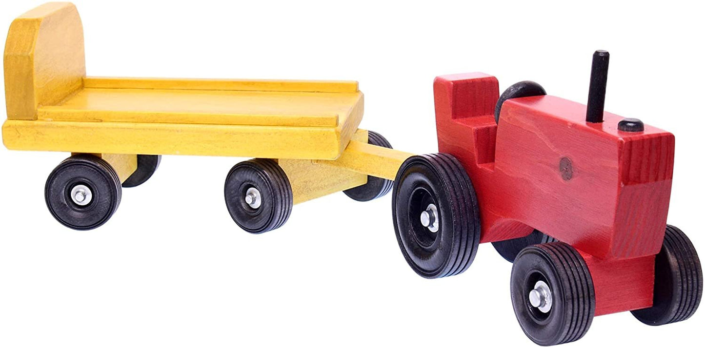 Amish-Made Wooden Toy Tractor and Wagon Set with Hay Bales - Chickadees Wooden Toys