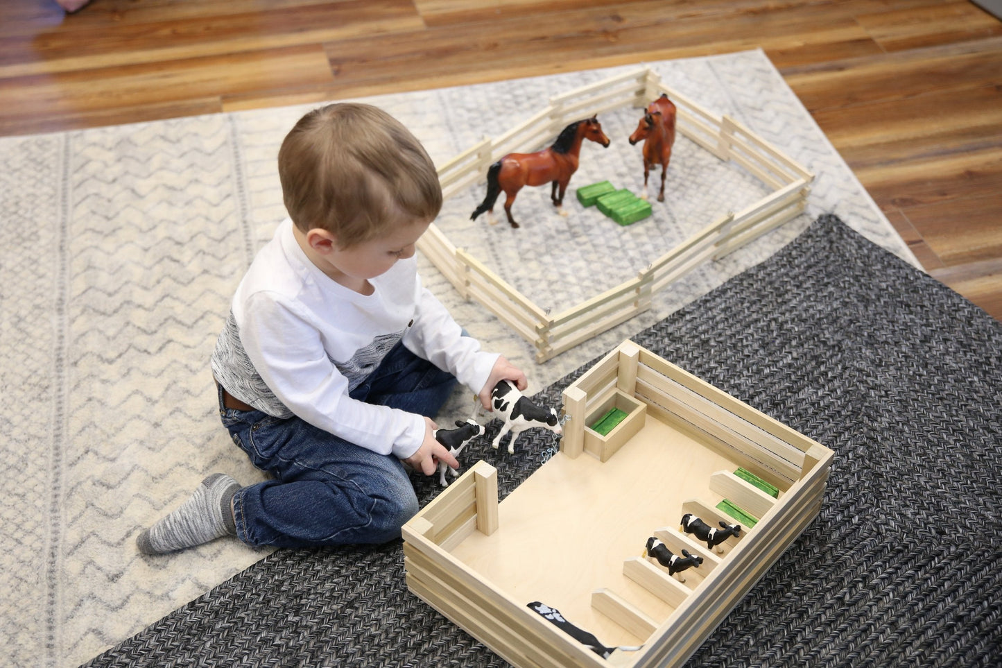 Amish-Made Wooden Mini Stockyard Toy, with 7 Stalls - Chickadees Wooden Toys