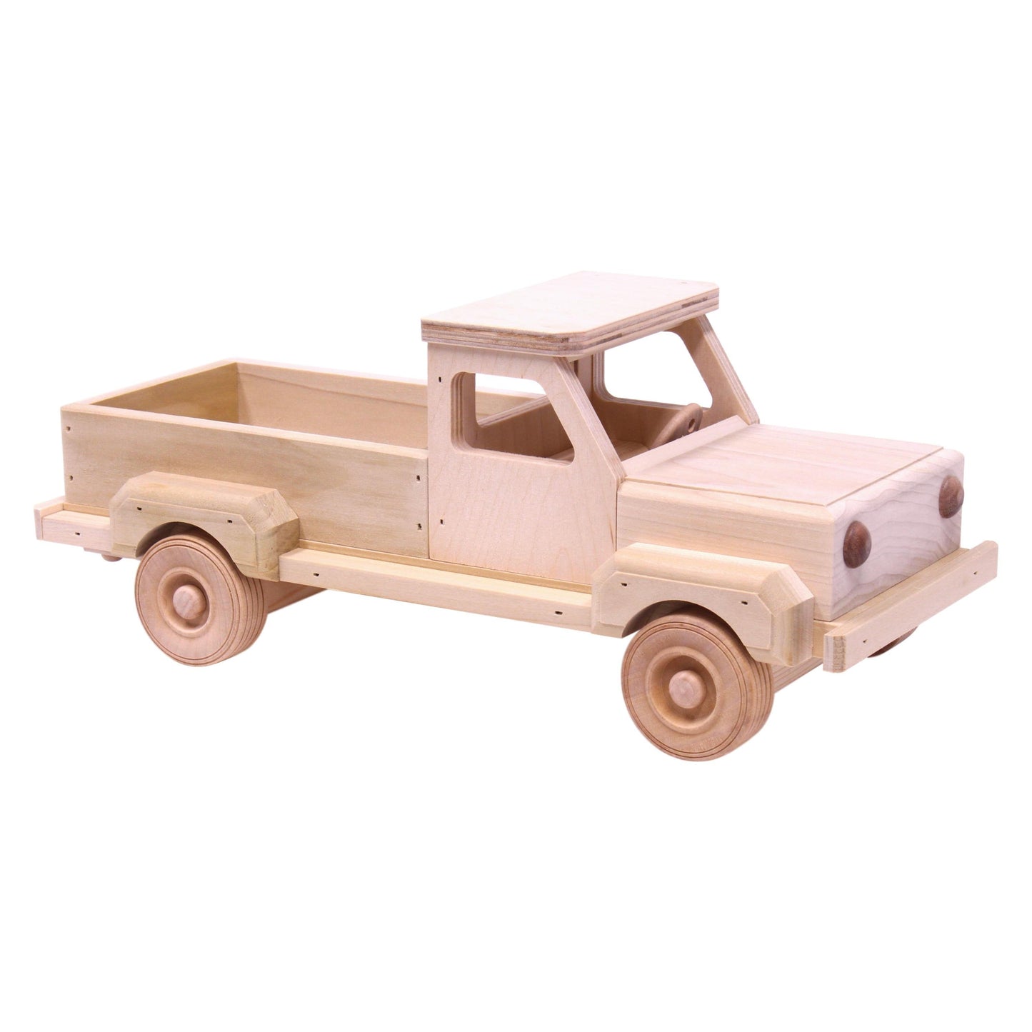 Amish-Made Wooden Pickup Truck Toy with Hitch, Unfinished - Chickadees Wooden Toys
