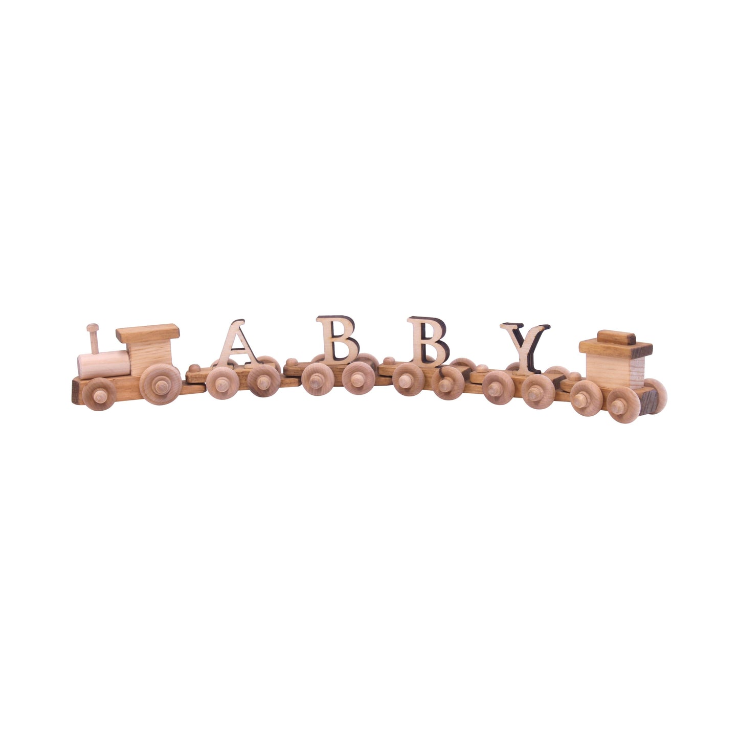 AmishToyBox.com Wooden Name Train Toy, Custom ABC Letter Train, Amish-Made - Chickadees Wooden Toys