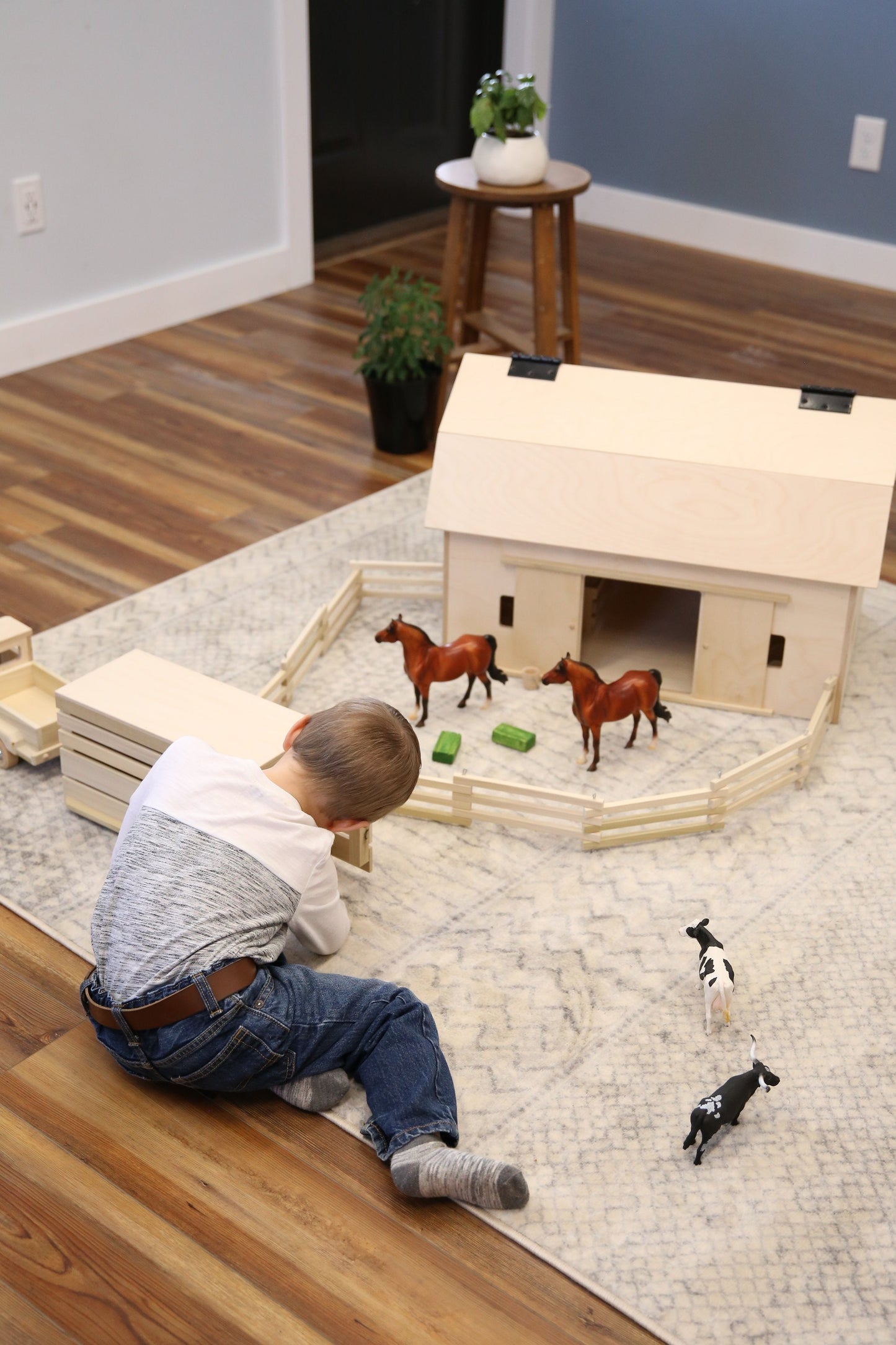Amish-Made Large Wooden Hip-Roof Barn Toy, Unfinished - Chickadees Wooden Toys