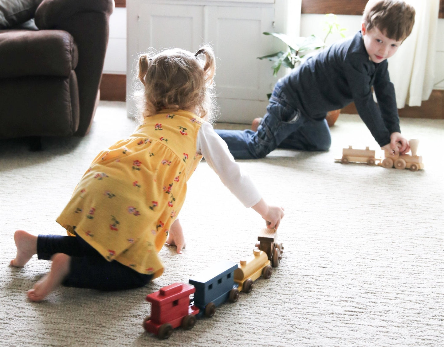 Wooden Toy Train Play Set, 24" Long, Kid-Safe Finish, Amish-Made - Chickadees Wooden Toys