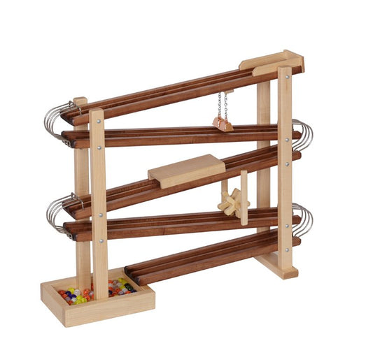 Amish-Made Deluxe Wooden Marble Flyer Racetrack Toy - Chickadees Wooden Toys