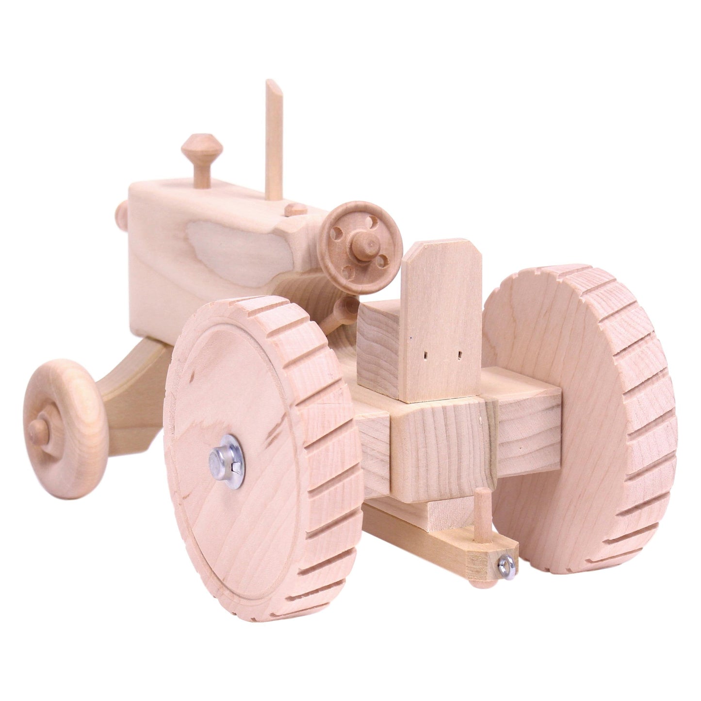Amish-Made Wooden Toy Tractor With Hitch, Unfinished - Chickadees Wooden Toys