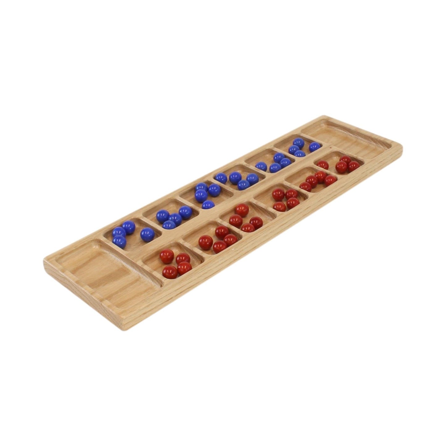 Solid Oak Wood Mancala Board Game Set With Marbles, Amish-Made - Chickadees Wooden Toys