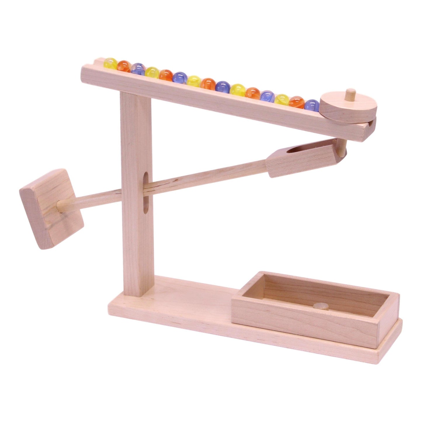 Amish-Made Wooden Marble Roller Machine Toy, Child-Safe Maple/Walnut Finish - Chickadees Wooden Toys