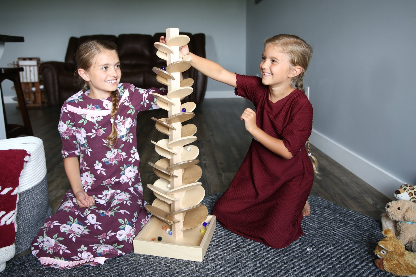 Marble Tree Wooden Toy - Child-Safe Finish - Pack of Marbles Included - Chickadees Wooden Toys