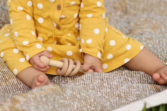 Amish-Made Wooden 3-Ring Baby Rattle Toy - Unfinished Wood - 3-4" Long - Chickadees Wooden Toys