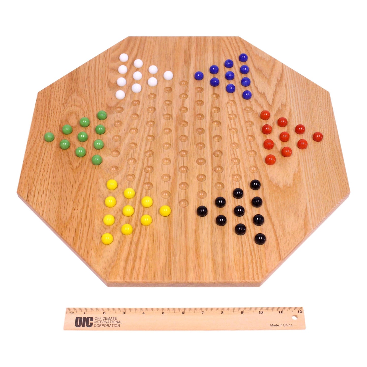 Hand-Painted Oak Wooden Chinese Checkers Board Game, 19" Wide - Chickadees Wooden Toys