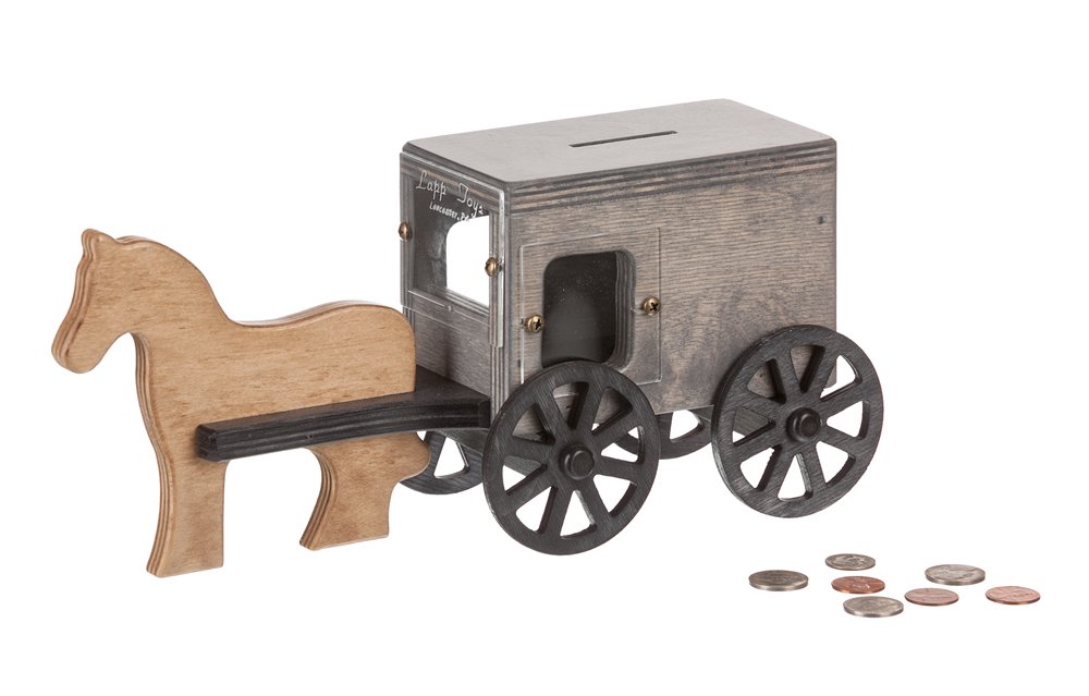Amish-Made Wooden Horse & Buggy Penny Piggy Bank - Chickadees Wooden Toys