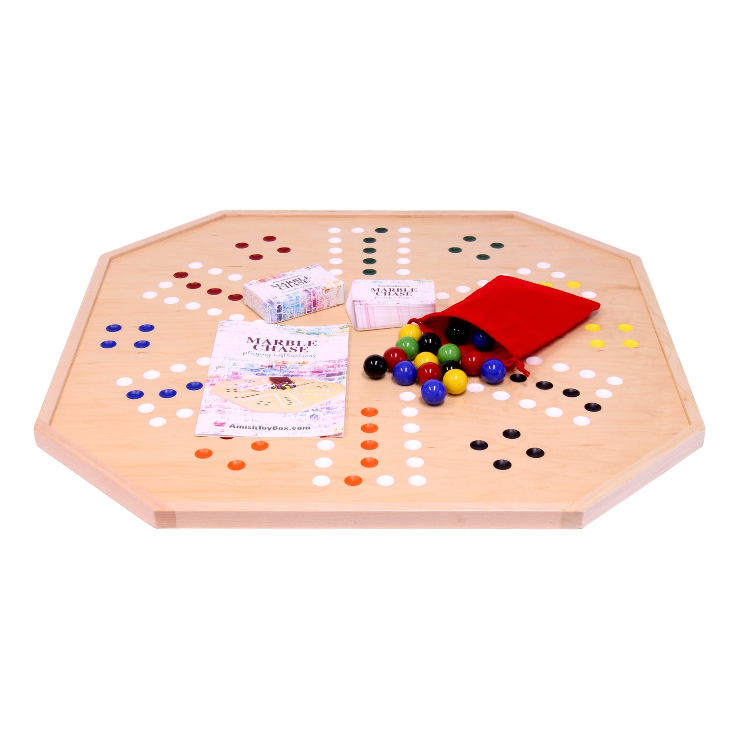 Wooden Marble Chase Board Game Set - 25" Wide Board - Double-Sided - Chickadees Wooden Toys