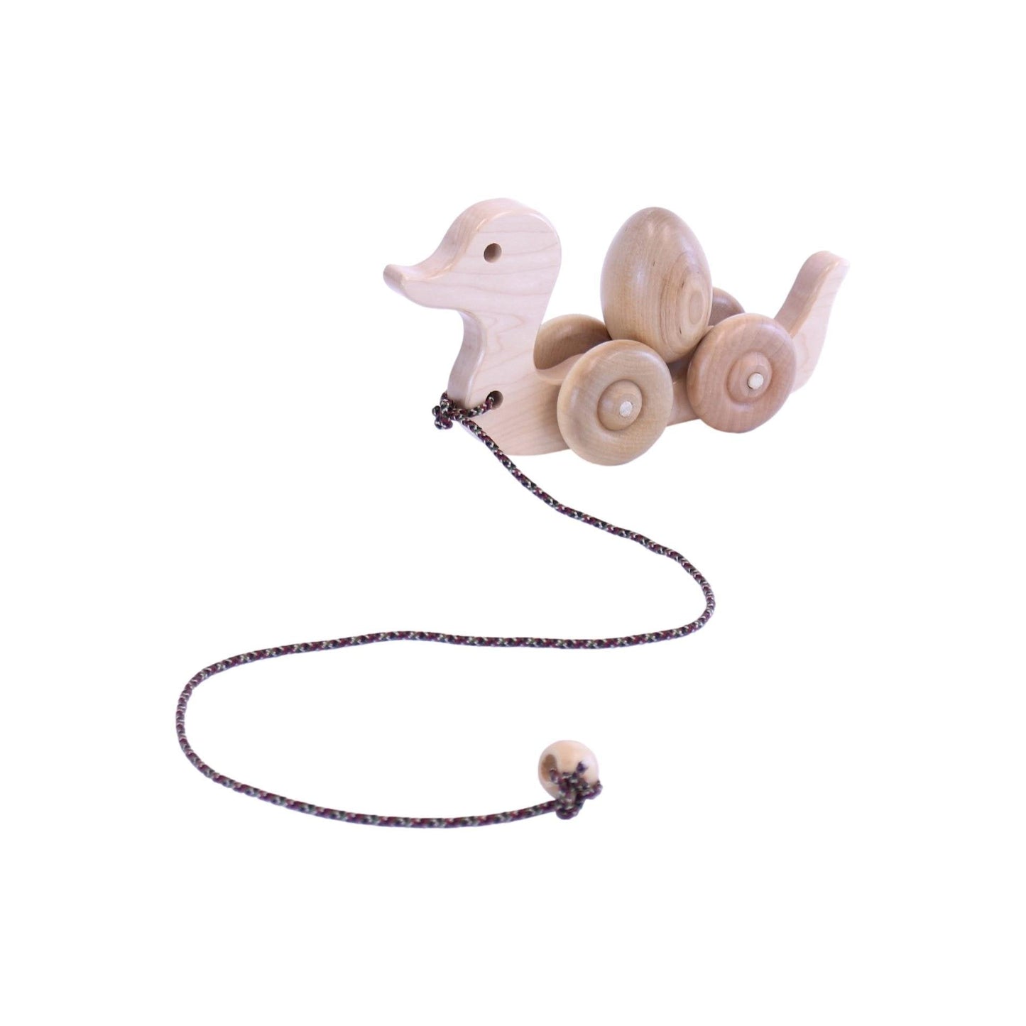 Wooden Duck Pull Toy for Toddlers, Rolling Wheels and Rotating Egg - Chickadees Wooden Toys