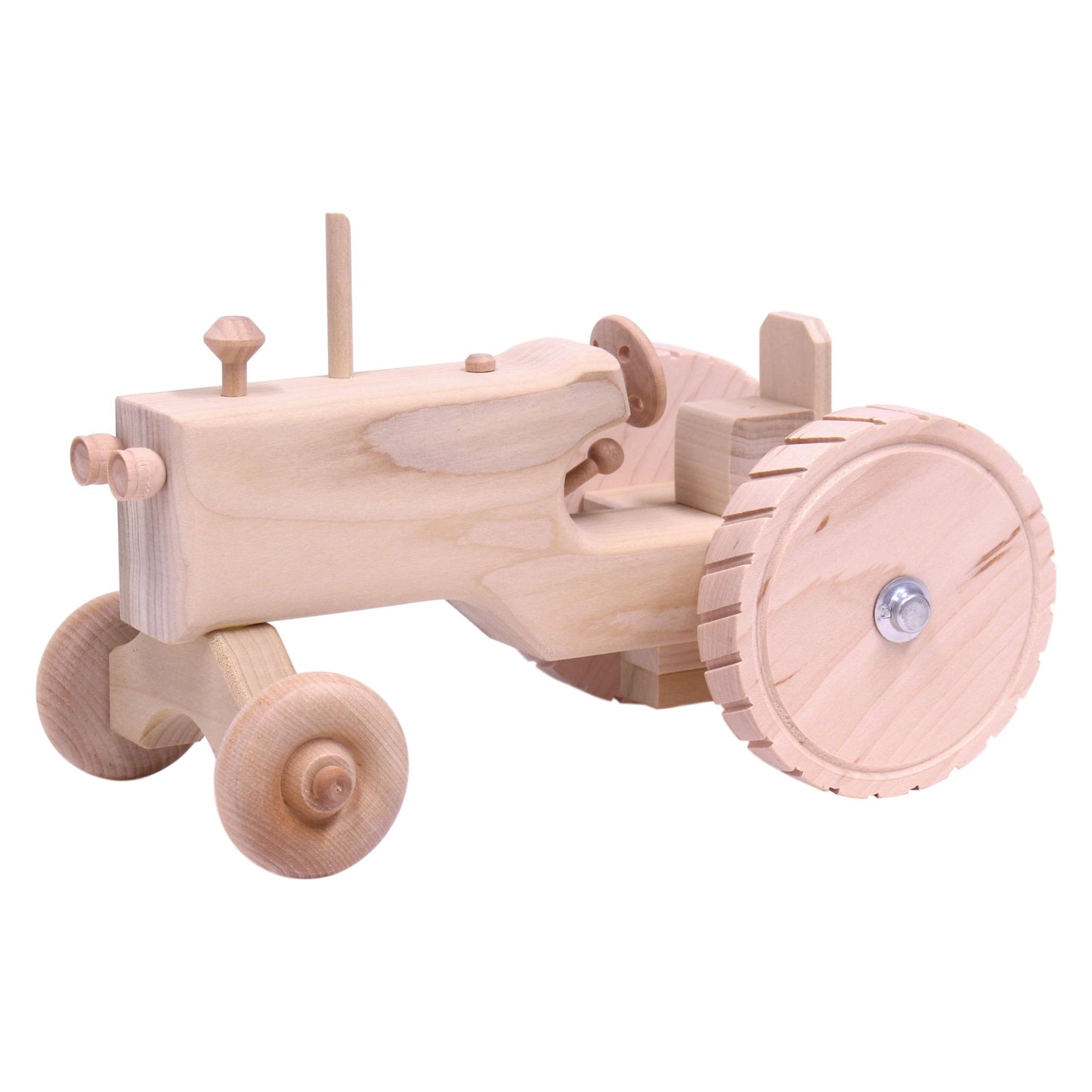 Amish-Made Wooden Toy Tractor With Hitch, Unfinished - Chickadees Wooden Toys