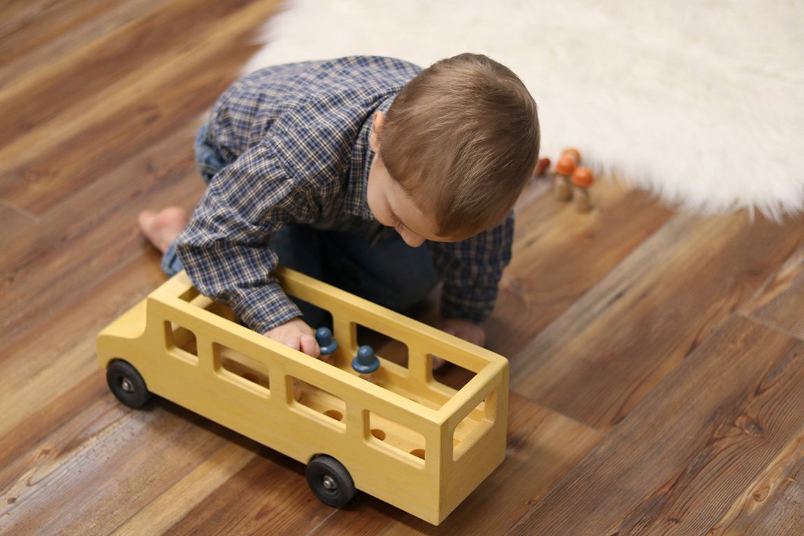 Amish-Made Wooden School Bus Toy, Child Safe Finish - Chickadees Wooden Toys
