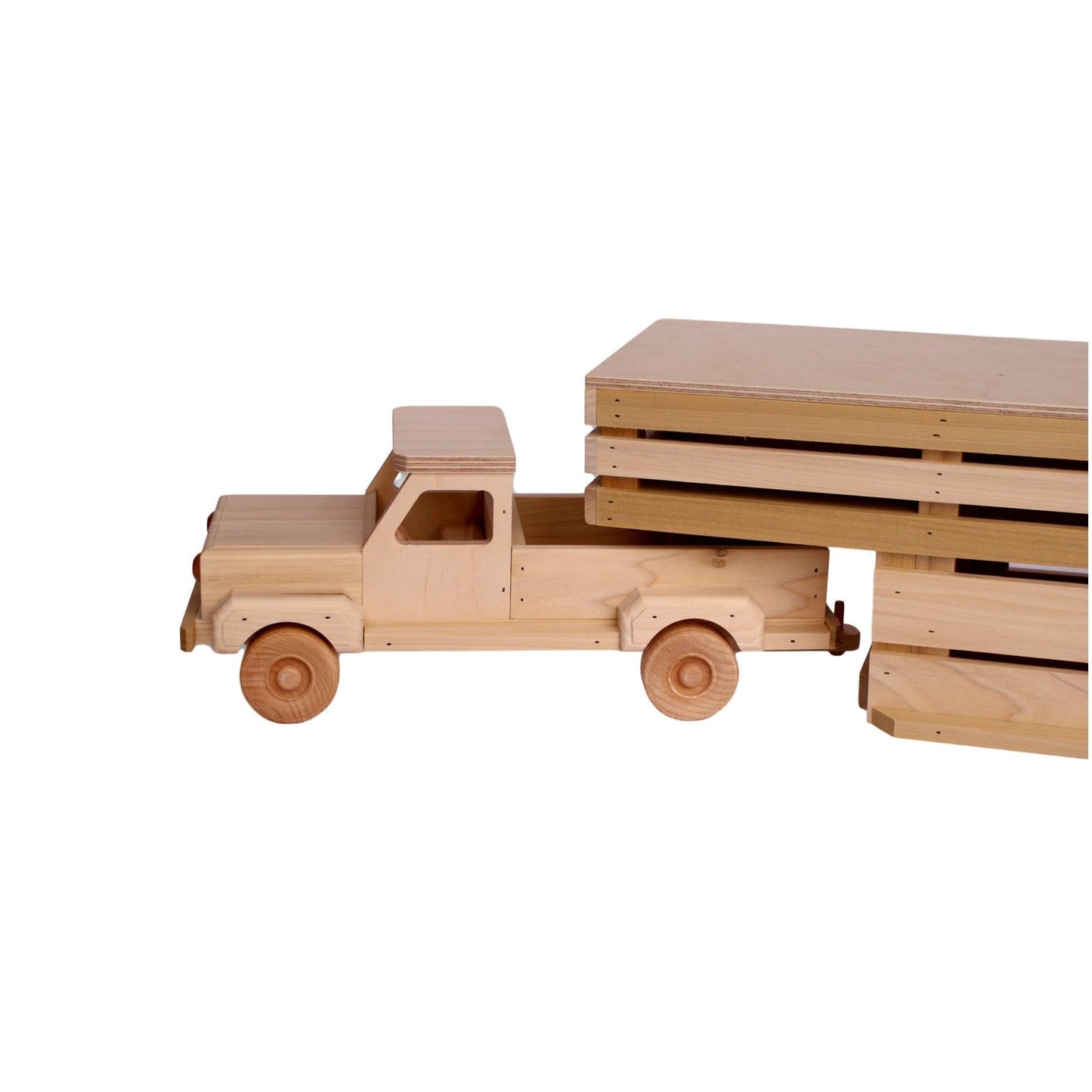 Amish-Made Wooden Toy Pickup and Gooseneck Trailer Set - Chickadees Wooden Toys