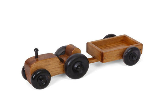 Amish-Made Wooden Small Toy Tractor and Wagon Set - Chickadees Wooden Toys