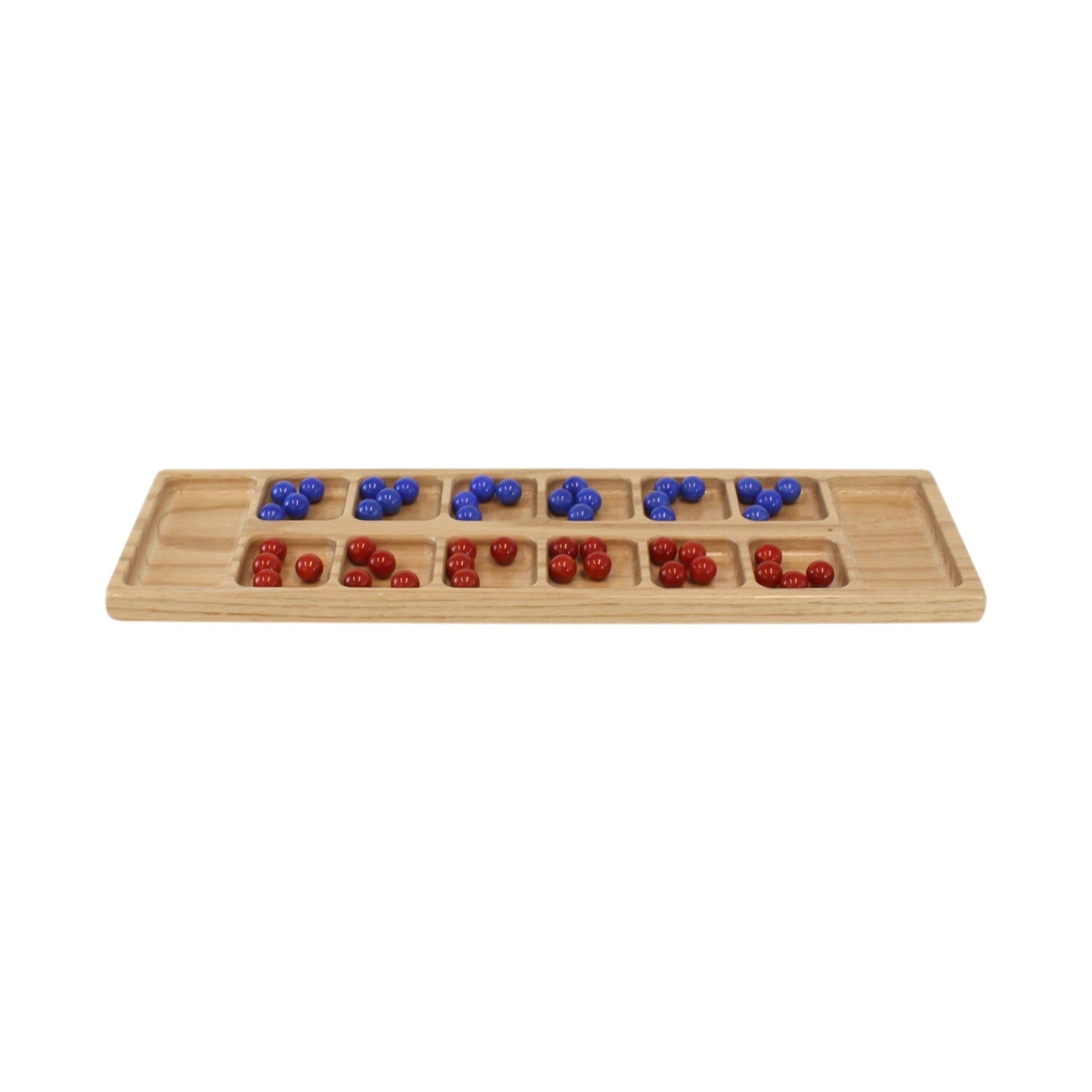 Solid Oak Wood Mancala Board Game Set With Marbles, Amish-Made - Chickadees Wooden Toys