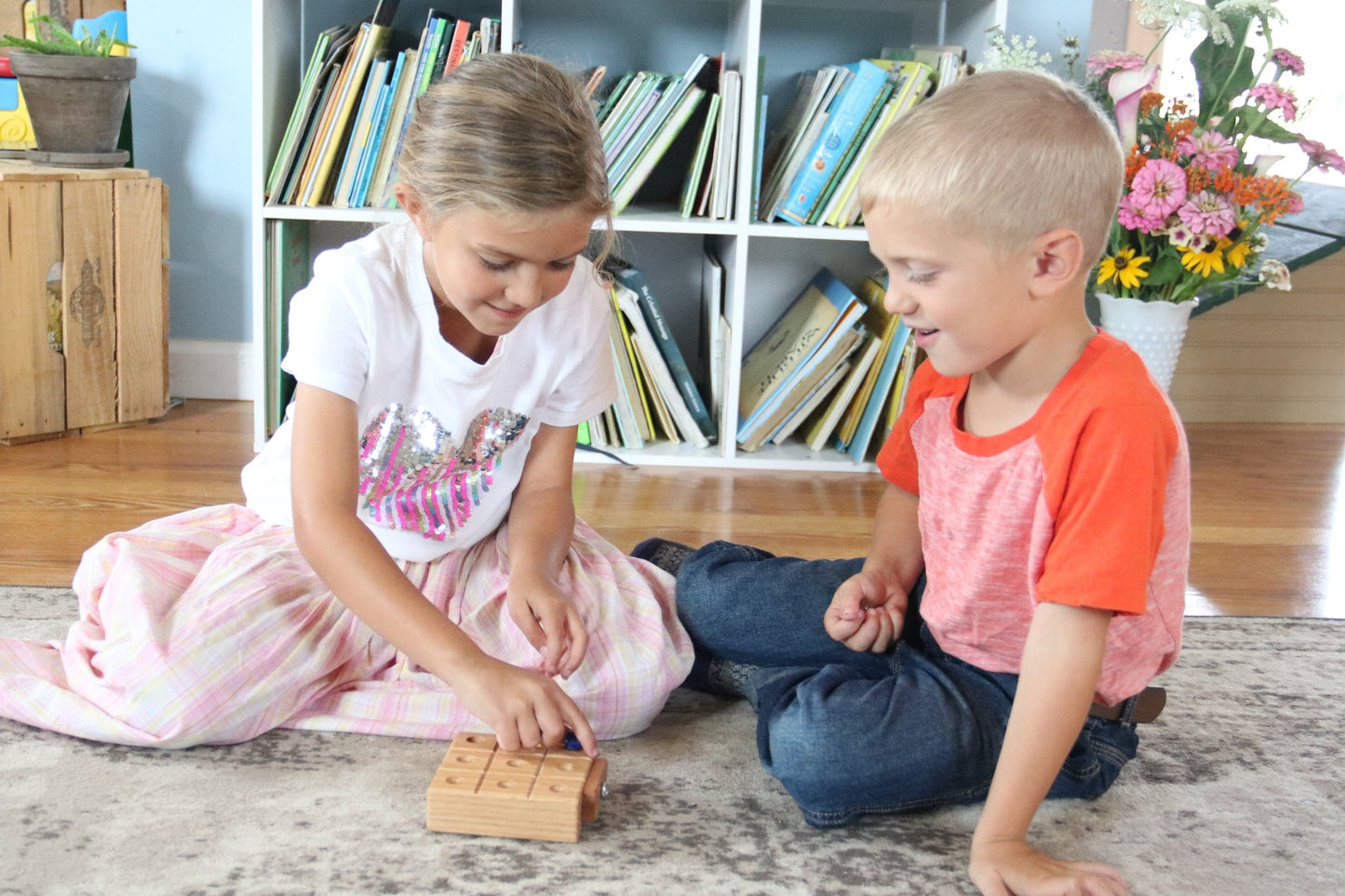 Wooden Marble Tic Tac Toe Game with Built-in Storage for Marbles - Chickadees Wooden Toys