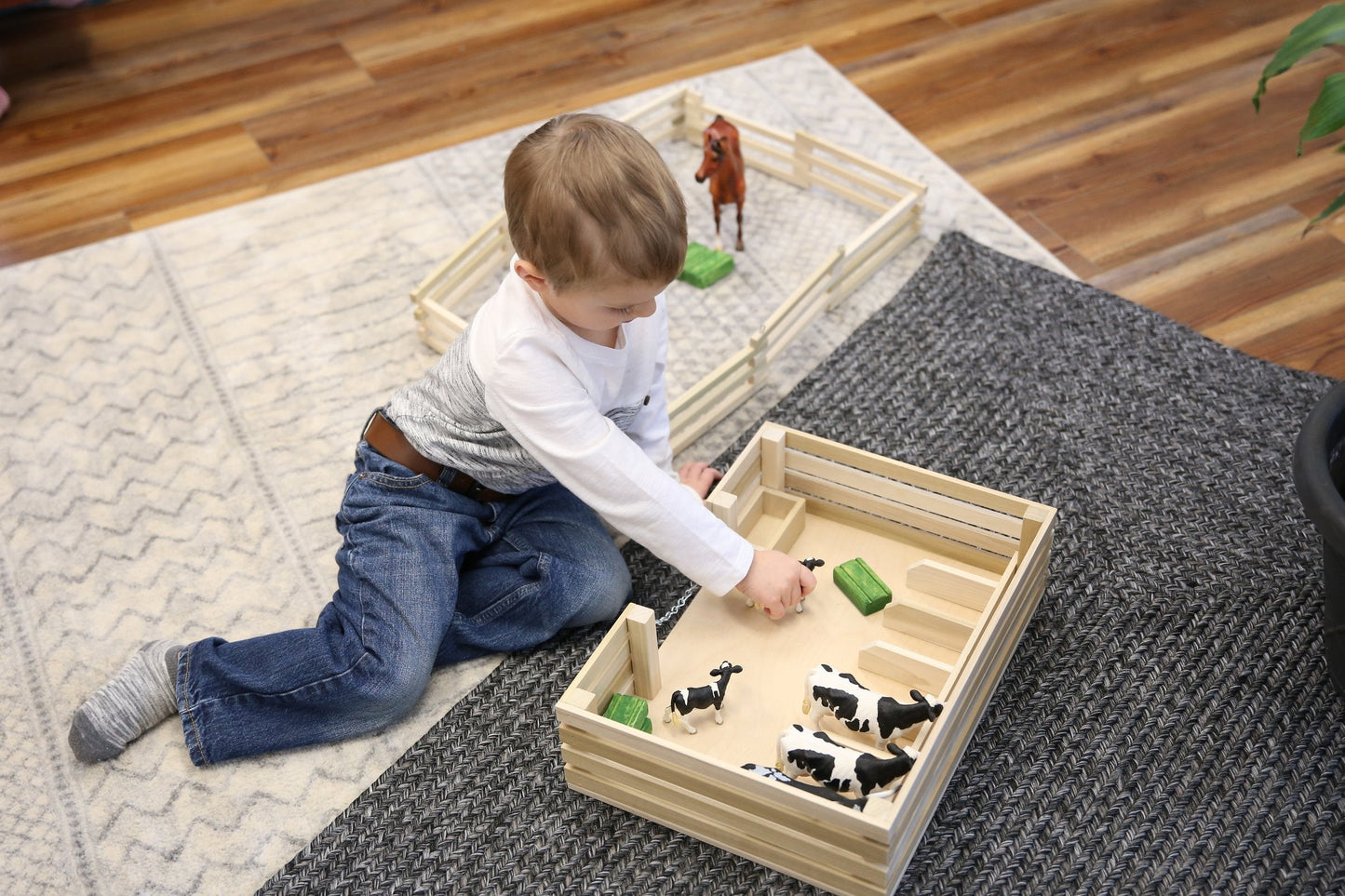 Amish-Made Wooden Mini Stockyard Toy, with 7 Stalls - Chickadees Wooden Toys