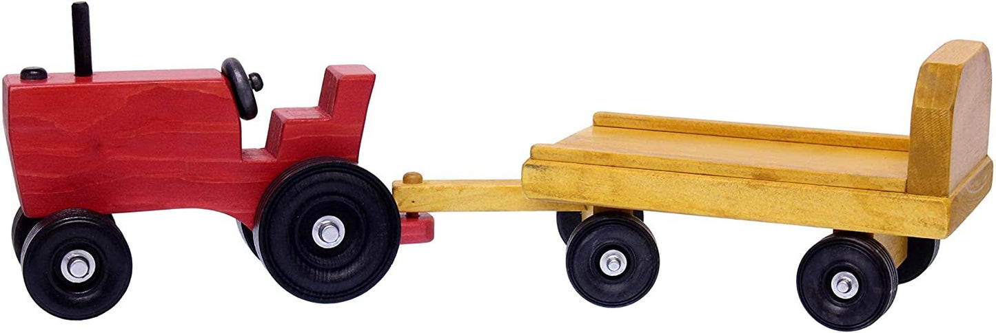Amish-Made Wooden Toy Tractor and Wagon Set with Hay Bales - Chickadees Wooden Toys