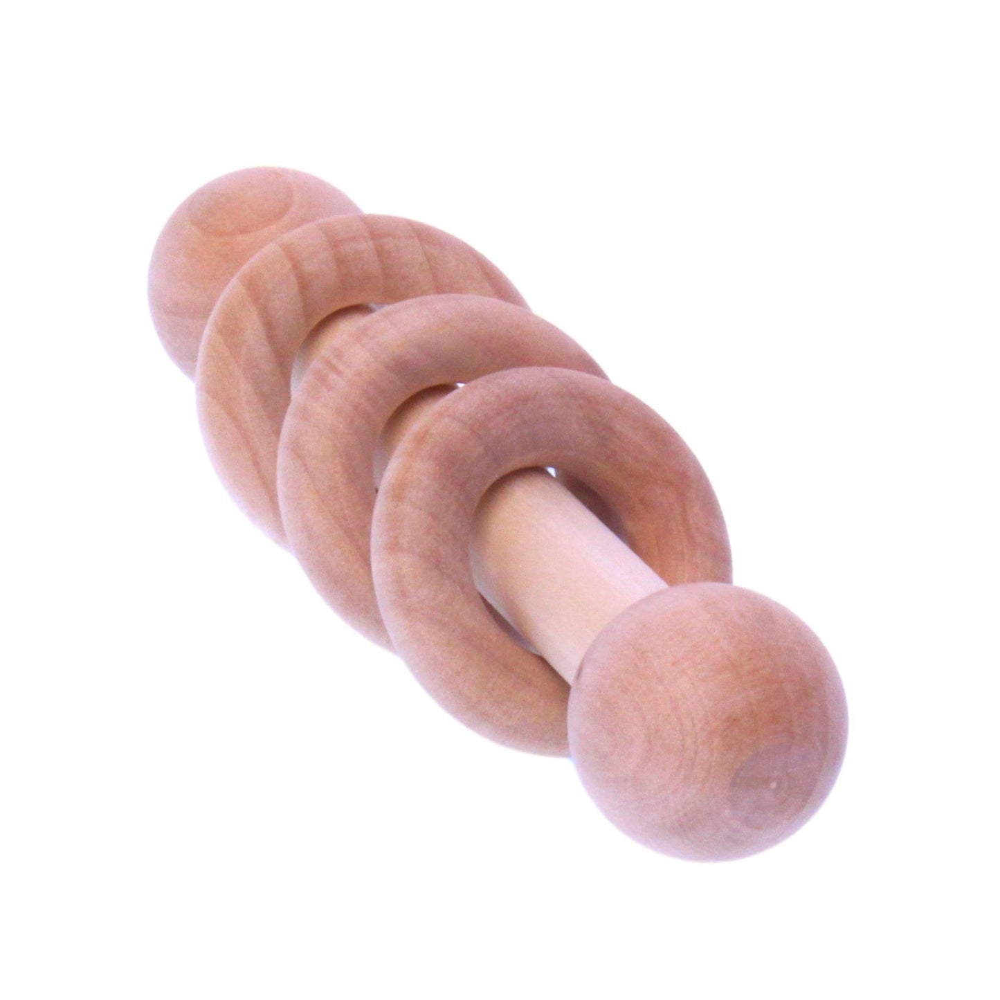 Amish-Made Wooden 3-Ring Baby Rattle Toy - Unfinished Wood - 3-4" Long - Chickadees Wooden Toys