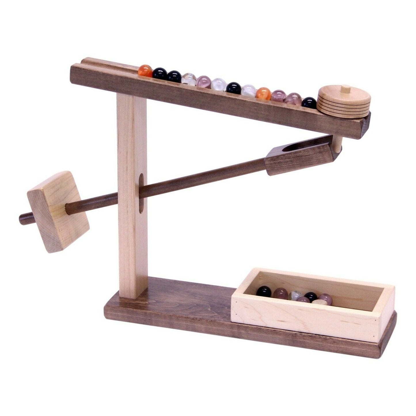 Amish-Made Wooden Marble Roller Machine Toy, Child-Safe Maple/Walnut Finish - Chickadees Wooden Toys