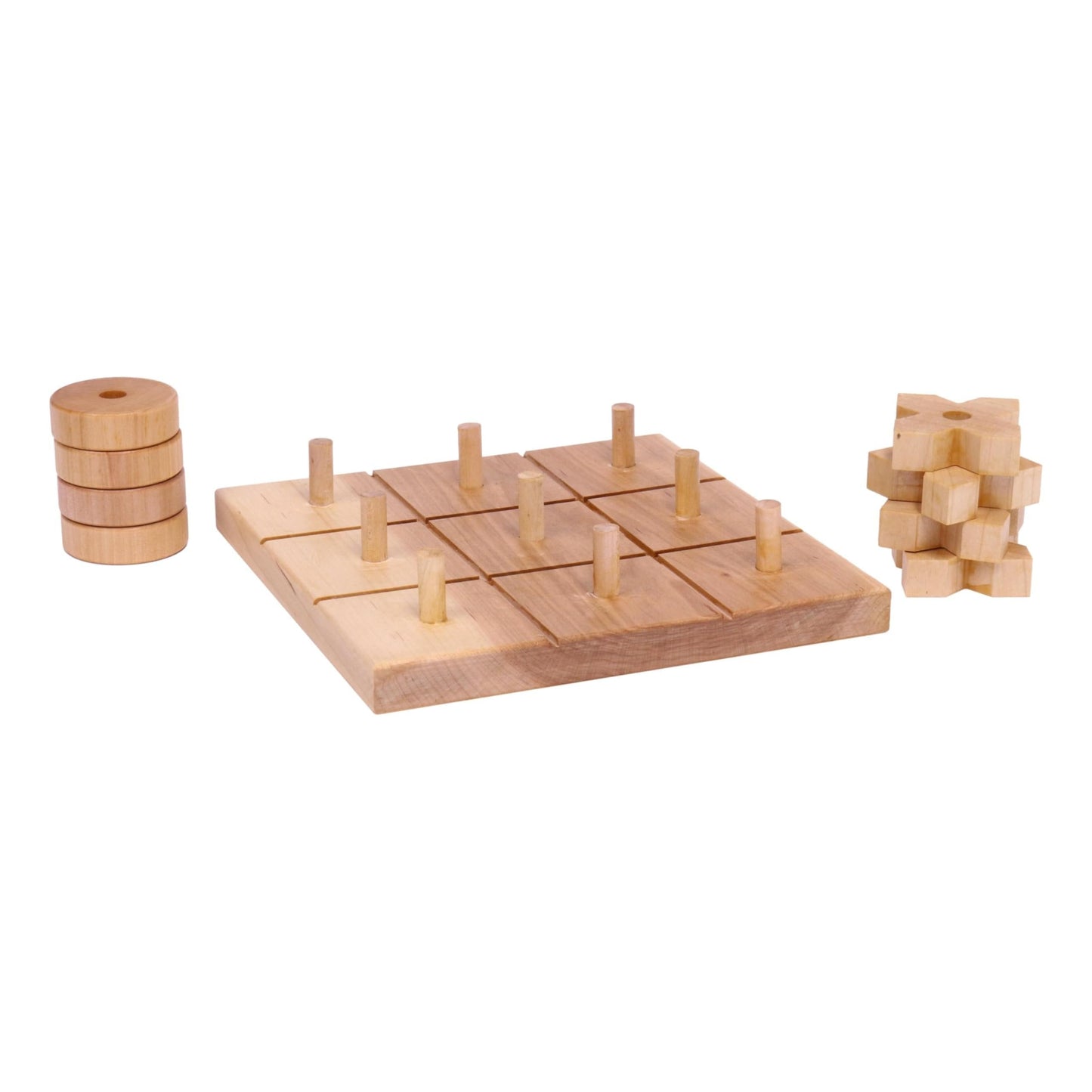Wooden Tic Tac Toe Game With 8 Wooden X and O Game Pieces, Amish Made - Chickadees Wooden Toys
