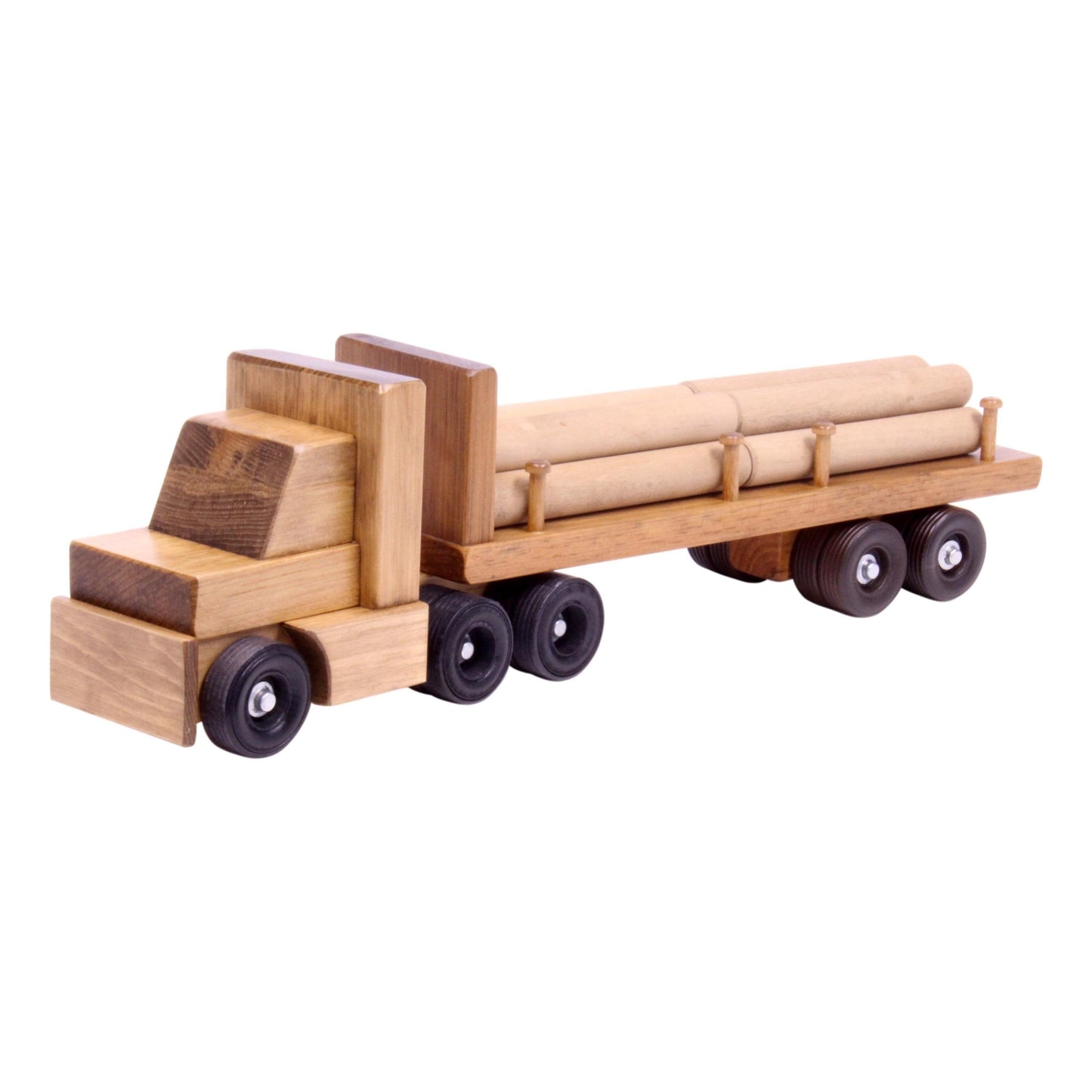 Amish-Made Wooden Log Semi Truck Toy, With Removable Logs - Chickadees Wooden Toys