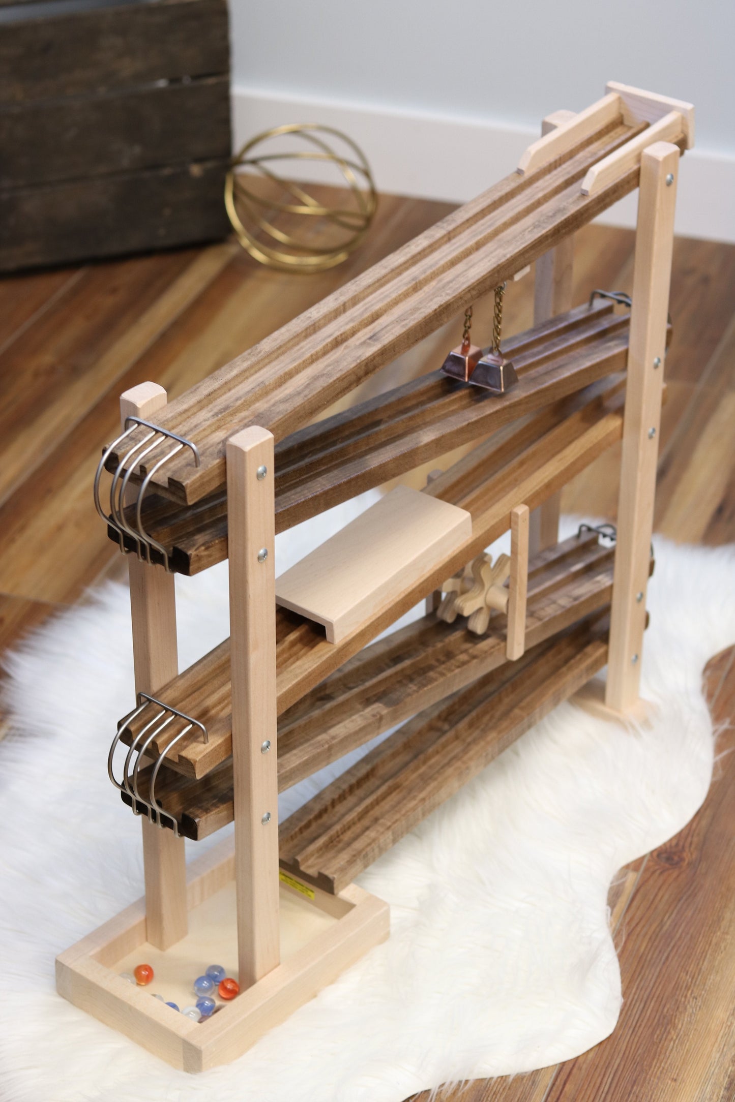 Amish-Made Deluxe Wooden Marble Flyer Racetrack Toy - Chickadees Wooden Toys