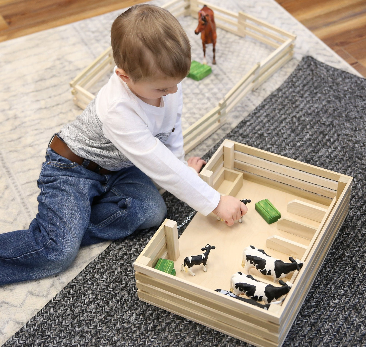 Amish-Made Wooden Mini Stockyard Toy, with 7 Stalls - Chickadees Wooden Toys