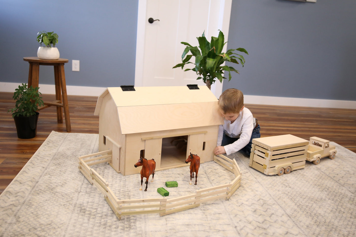 Amish-Made Large Wooden Hip-Roof Barn Toy, Unfinished - Chickadees Wooden Toys