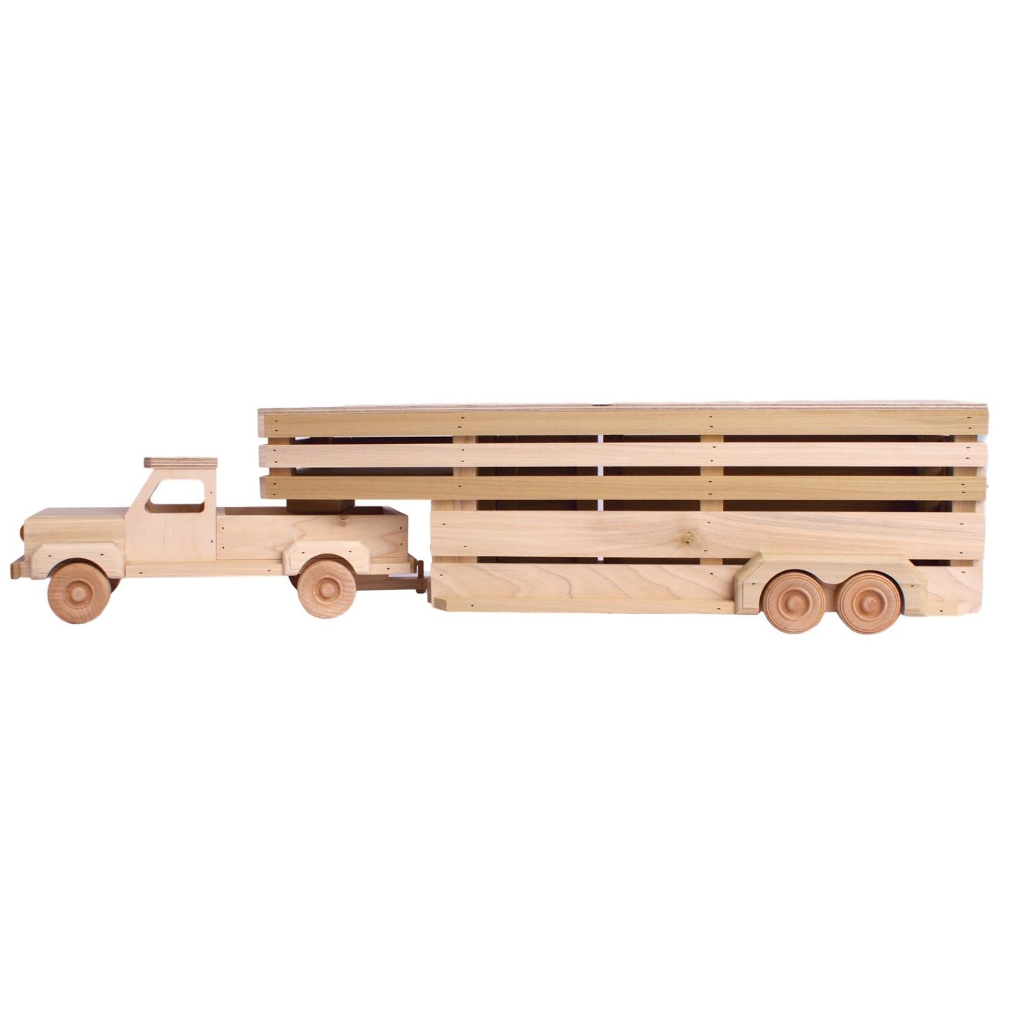 Amish-Made Wooden Toy Pickup and Gooseneck Trailer Set - Chickadees Wooden Toys