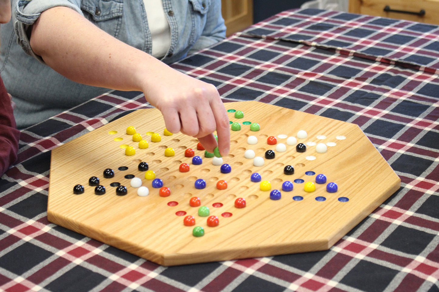 Hand-Painted Oak Wooden Chinese Checkers Board Game, 19" Wide - Chickadees Wooden Toys